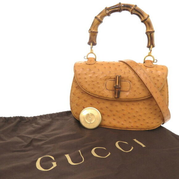 Gucci Bamboo ostrich brown handbag shoulder bag - Picture 2 of 8